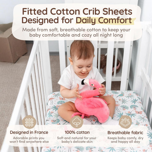 Sets 28"x52", 8" 2Pack 100% Baby Crib Sheets Girls Toddler Bed Sheets Cotton Fitted Crib Sheet Deep Pocket, Baby