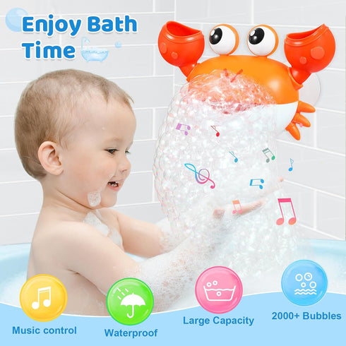 1-3 6-12 12-18 1st Gigilli Crab Baby Bath Toys, Rechargeable Bath Bubble Machine for Toddler, Automatic Shower Bathtub