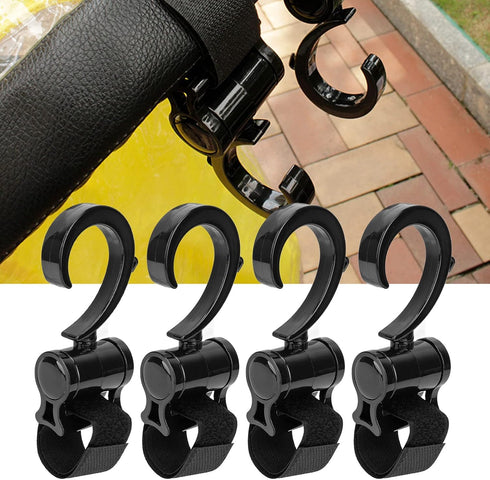 4Pcs Stroller Hooks for Baby Carriage, Multifunctional 360° Rotatable Universal Hook Clips for Hanging Bags