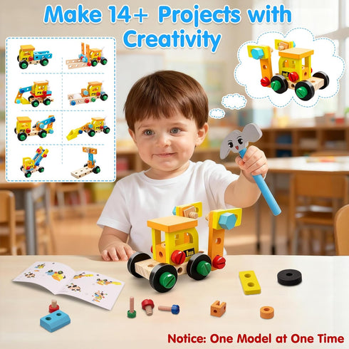 Set 59 3 4 5 6 Kids Tool Toy for Boys - Educational Montessori Wooden Toddler Play Tool Box with Electric Drill - Pcs