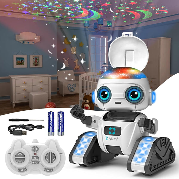 Aikmi Robot Toys for Kids 5-7, Rechargeable Remote Control Robot with Projector Night