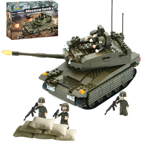 QLT Military Tank Building Blocks Set,Merkava WW2 Armed Tank with 5 Soldier