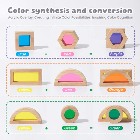 Set Set WOODENFUN Wood Building Blocks for Kids,Rainbow Stacker Stacking Game Construction Toys Preschool Colorful
