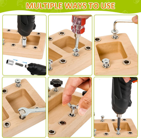 SANANT Set 3 4 5 Montessori Screwdriver Board with Electric Drill, Wooden Montessori Busy Board Toys Screw Driver