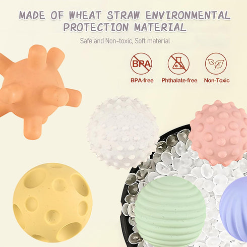 Sensory Balls for Babies - 6 Pack, Soft & Textured Montessori Toys for 1-3 Years, Wheat Straw Toddler Balls