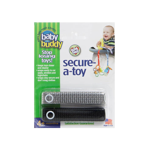 Baby Buddy Secure-a-Toy, Adjustable Pacifier and Teether Strap for Stroller, Highchair, Car Seat, Black Gray, 2 Pack