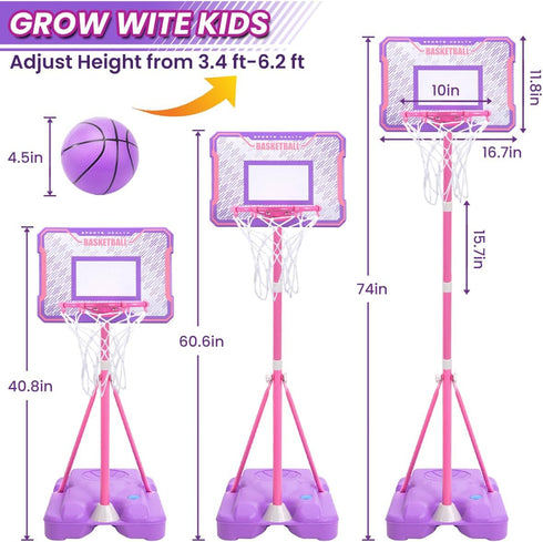 Meland Kids Basketball Hoop, Adjustable Height 3.4ft-6.2ft, Indoor Outdoor Toys for Boys 3-8
