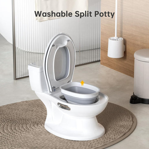 MilleLoom 2-in-1 Toddler Potty Training Toilet, Baby Potty Training Toilet with Real Feel Flush & Wipes Storage
