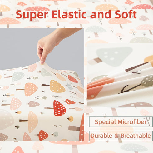 2 Pack 5228 SDIII Mushroom Crib Sheets for Boys Girls Stretchy Microfiber Jersey Knit Soft Fall Crib Sheets