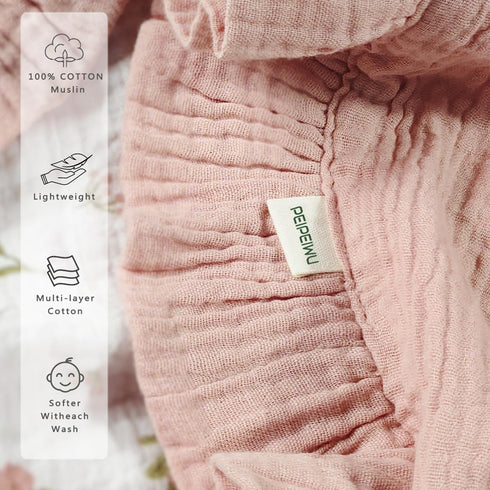 36"x40" Flounce Muslin Baby Blanket - Cotton Quilt Blankets for Toddlers - Reversible Nursery Crib Blanket for Baby