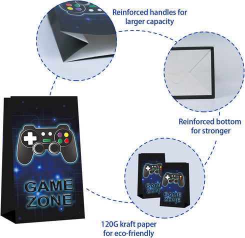 24 Pieces Video Game Party Candy Bags, 4 Designs Goodie Bags for Themed Birthday Party with Stickers