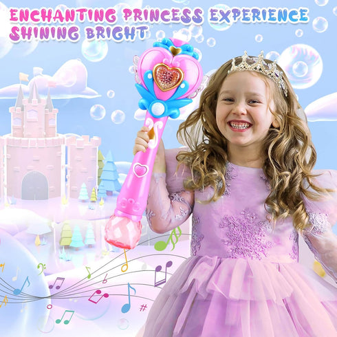 Beria Princess Toy Bubble Wand, Birthday Gifts for Girls 3-8, Light Up Bubbles Machine for Kids