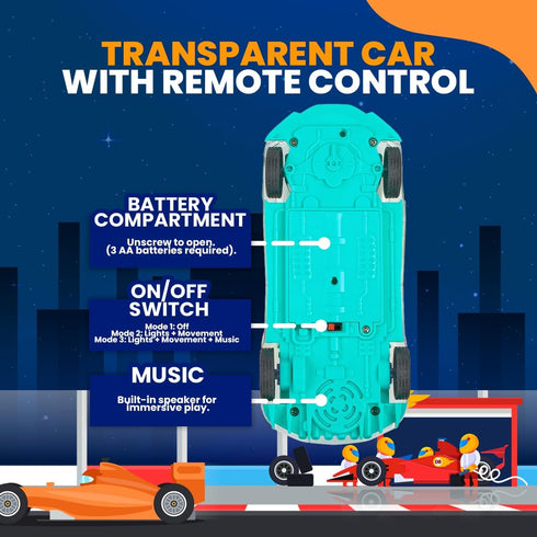 3-5 Playbees Light-Up Transparent Car with Remote Control, Toys for Autistic Kids Ages Sensory Activity for Kids