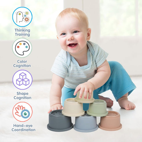 Stacking Cups Baby Toy for 6-12 Months, Toddler Nesting Cups Set, 8PCS Stackable Bath Toy for 1-3 Years Old