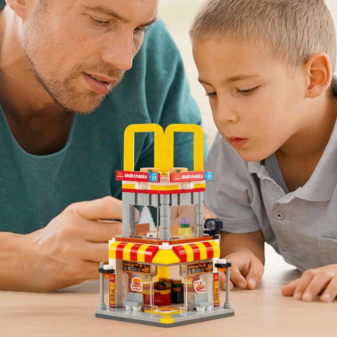 City Street View Burger Shop Building Set, MOC Creative Model DIY Toys, Unique Home Decor, Gift for Kids Age 8+