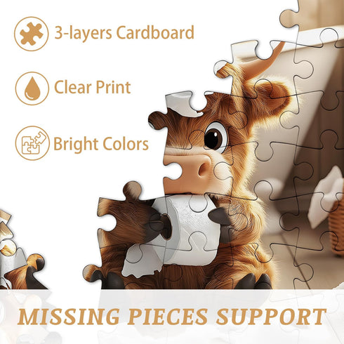 PICKFORU 1000 Highland Cow Puzzles for Adults Pieces,Cute Cow Jigsaw Puzzle, Funny Bathroom Calf Puzzles, Challenging