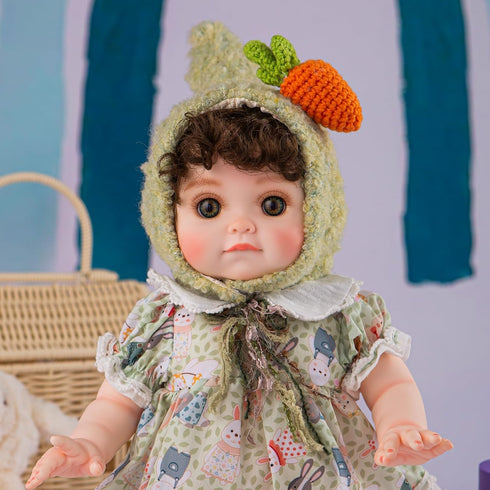 18inch 3+Years Reborn Baby Doll, Lifelike Realistic Baby Doll with Green Carrot Hat and Cute Outfit, Soft Vinyl Doll