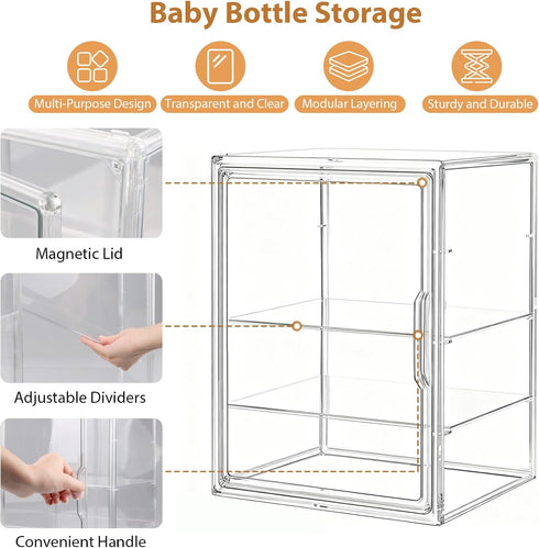 LOESLY Countertop 3-Tier 2 Countertop Baby Bottle Storage Organizer for Cabinet, Adjustable Clear Acrylic Bottle