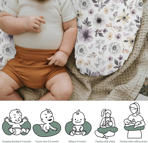 Summer Watercolor Antique Floral Baby Nursing Pillow Covers for Boy Girl Spring Garden Flowers Nursing Pillow