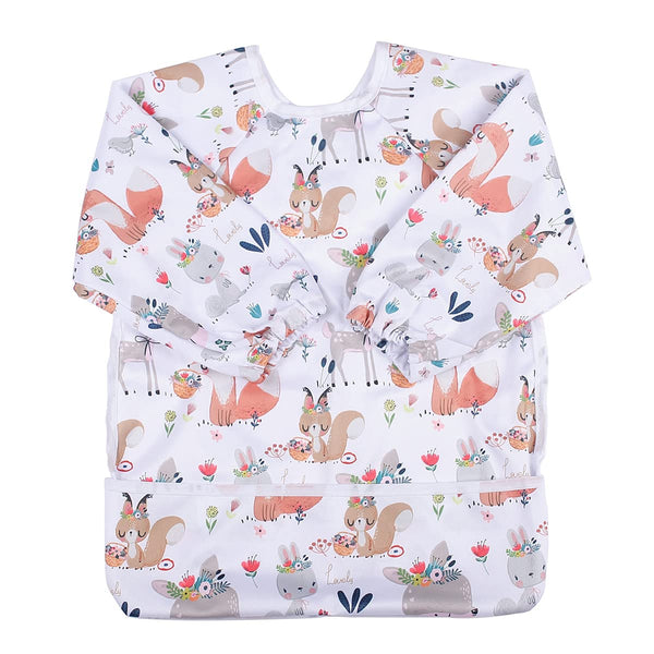 Baby Bib Sleeved Shirt with Pocket for Toddler Ages 1-3 (Deers Rabbits)