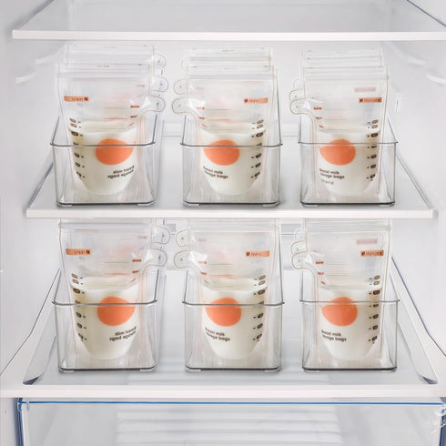 4 Hudgan Pcs Storage Container Breastmilk for Fridge, Clear Organizer Bins for Milk Bags, Plastic Storage Bins
