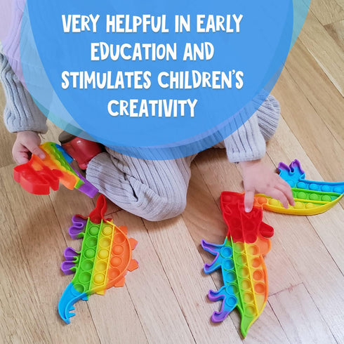 only U Set, Set 4 Pack Dinosaur Pop Fidget Toys Silicone Rainbow Dinosaur Popper Fidget for Children, Sensory Squeeze