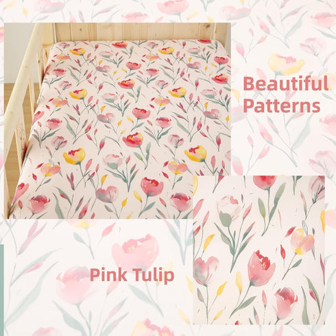 2 Pack 5228 SDIII Pink Floral Crib Sheets for Baby Girl Stretchy Microfiber Jersey Knit Pink Crib Sheets for Standard