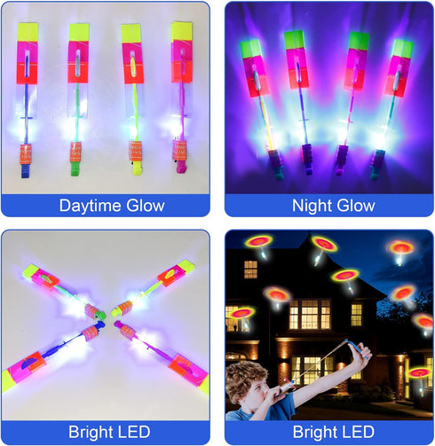 60pcs LED Arrow Helicopter Flying Toy, Elastic Slingshot Flying Copters for Kids Summer Day Party Favors