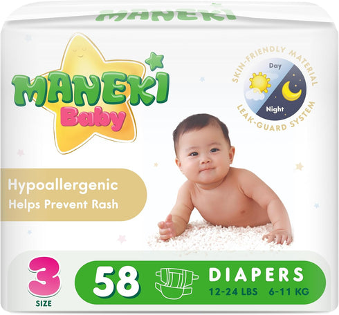 MANEKI Size 3 Diapers, Highly Absorbent & Breathable Baby Diapers, Size 3