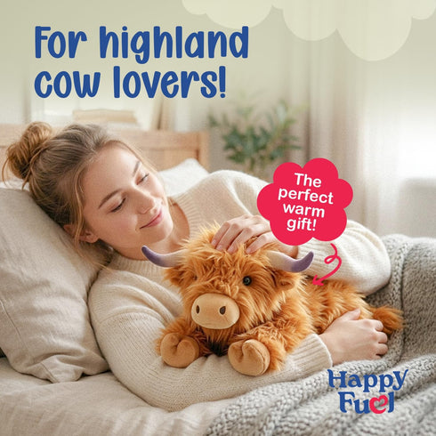 1.5 lb Cozy Highland Cow Microwavable Stuffed Animal Unscented Heating Pad Plush, Soft Cute Cow Toy for Relaxation
