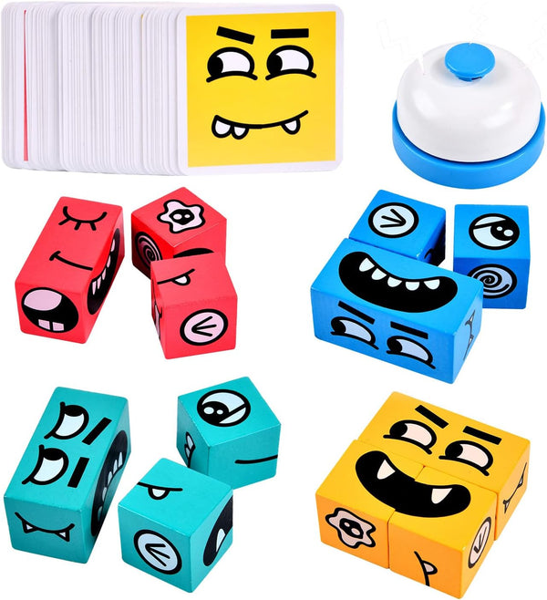 Wooden Face Changing Magic Cube Building Blocks Game Matching Expression Puzzle Toy