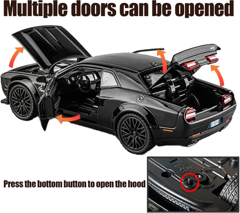 1/32 Dodge Challenger Hellcat Alloy Toy Car Model with Light and Sound, Pull Back Collectible Model Cars for Boys 3+