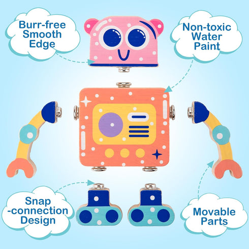 Playset, 3 4 5 6 KODATEK Wooden Snap-Together Building Toys, STEM Building Blocks, Take Apart Toys Fine Motor Skill