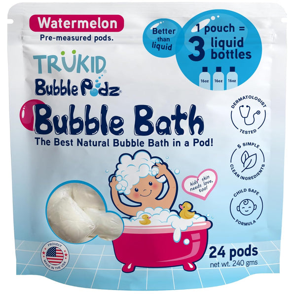 TruKid Bubble Podz Bubble Bath for Kids, Tear Free, Gentle & Refreshing Bath Bomb, Watermelon Scent, 24 Podz