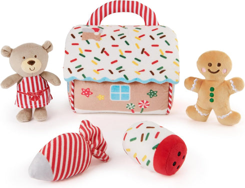 GUND My First Gingerbread House 5-Piece Playset, Soft Collection Sensory Toy for Babies with Rattle and Squeaker, 7.5”