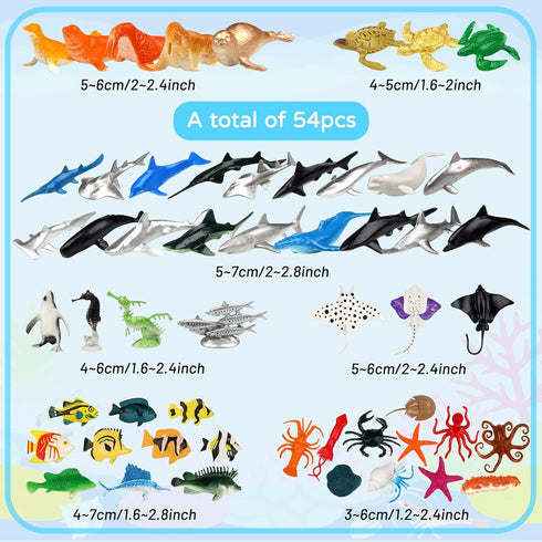DOITEM 54 Pack Set, Assorted Mini Vinyl Plastic Ocean Sea Animal Figures Toy Realistic Under The Sea Life Figure Bath