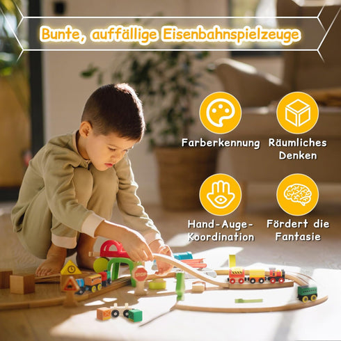 Set 12 3+ SainSmart Jr. Wooden Train PCS - Train Toys with Storage Box, Magnetic Toy Trains Compatible with All Major