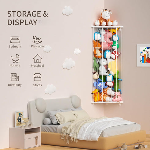 Stuffed Animal Storage Shelf Organizer(Patented) - Corner Stuffed Animal Holder Length Adjustable - Wall Plush Storage
