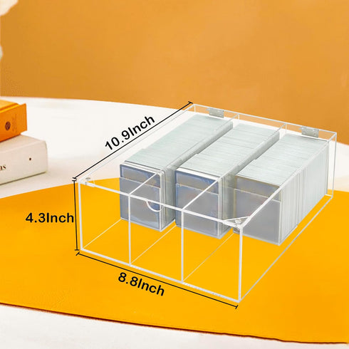 Bigfety Acrylic Card Deck Storage Box - 3 Compartment Clear Visible Trading Card Holder for Sport Cards