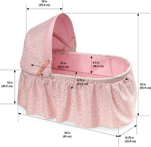 Badger Basket Foldable Doll Rocking Bed with Hood for 22 inch Dolls - Pink/Rosebud