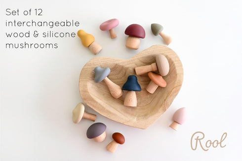 Set 12 Mushroom Toys Wooden Woodland Kids Garden Fungi Mushroom Table Decor