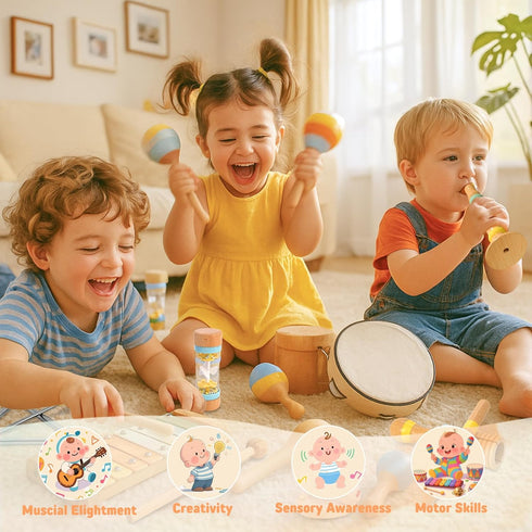 1-3, 12PCS Set 1-3 Baby Musical Instruments for Toddlers Montessori Musical Toy with Xylophone, Drum, Maracas...Perfect