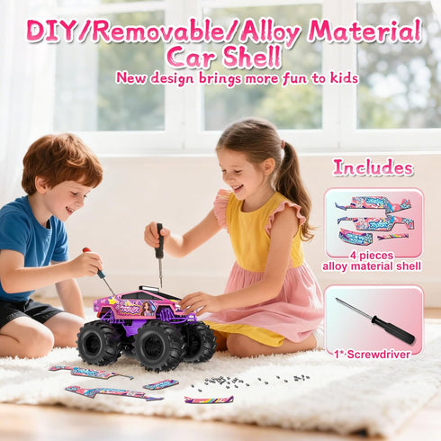 1:18 2.4 4WD 6+ Amphibious Remote Control Car, Pink Monster Truck Toys for Girls RC Cars, GHz Waterproof RC Trucks, All