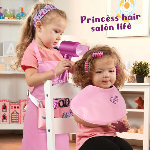 Hair Salon Pretend Play Toys for Girls - Makeup Playset with Hairdryer, Straightener, and Portable Box for Ages 3-6