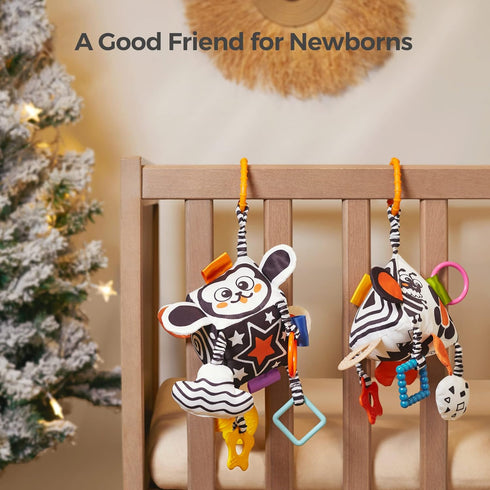 TUMAMA High Contrast Baby Toys, Black and White Infant Toys 0-3 Months for Newborn, Soft Sensory Rattles Toys with Teether for Toddlers