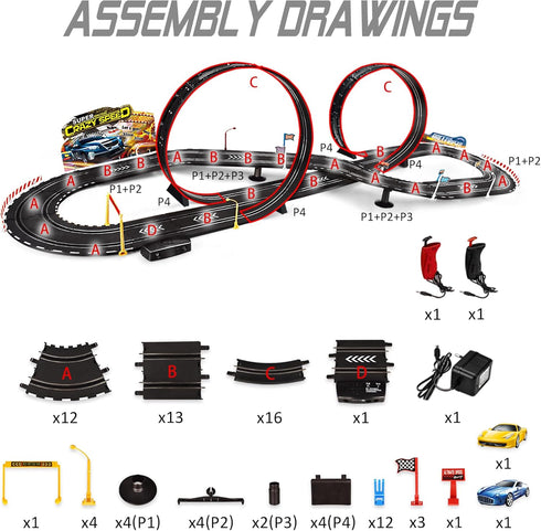 Kids Toy Electric Powered Slot Car Race Track Set, Best Gifts for Boys and Girls Ages 6 7 8-12