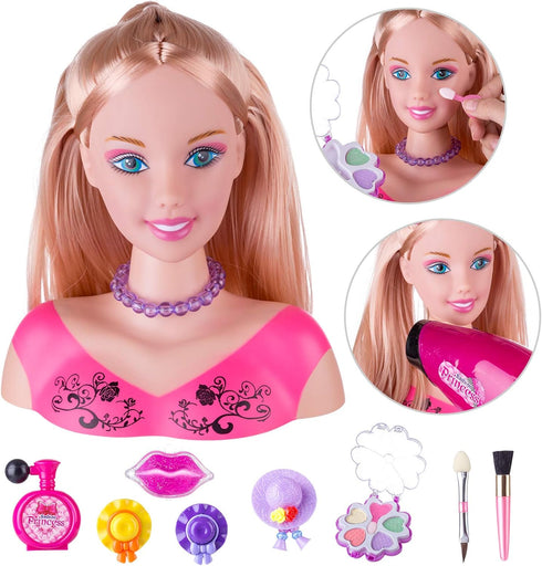 Styling Head Doll for Girls' Hair and Makeup Practice with Accessories and Hair Dryer