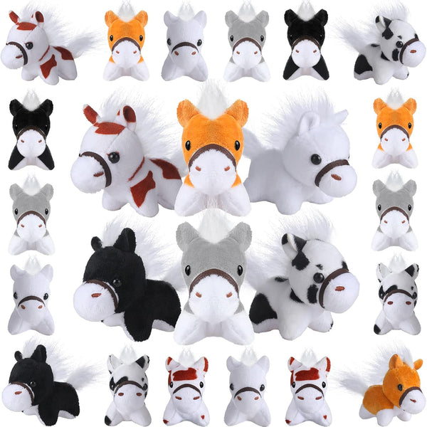 Aoriher 24 Pcs Mini Horse Plush Stuffed Animal Keychain Toys, 3.15 Inch Horse Party Favor with Detachable Chain
