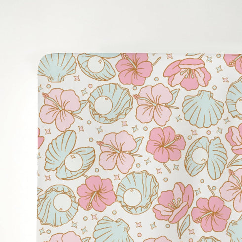 Summer 52"x28" Boho Mermaids Floral Baby Crib Sheets for Boy Girl Beach Seashells Conch Tropical Flowers Soft Snug