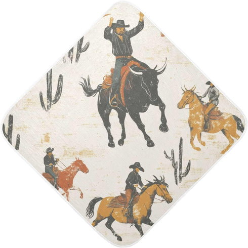 WELLDAY 30x30 Inch Western Cowboy Hooded Baby Bath Towels, Cotton Soft Hooded Towel for Babies - Absorbent Baby Bath